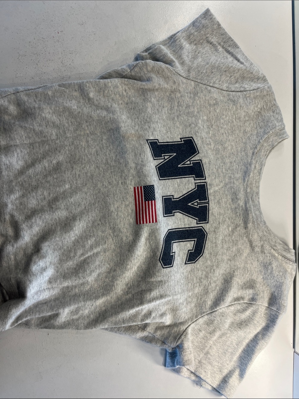 Hollister Gray Short Sleeve Tee with Navy NYC and Flag